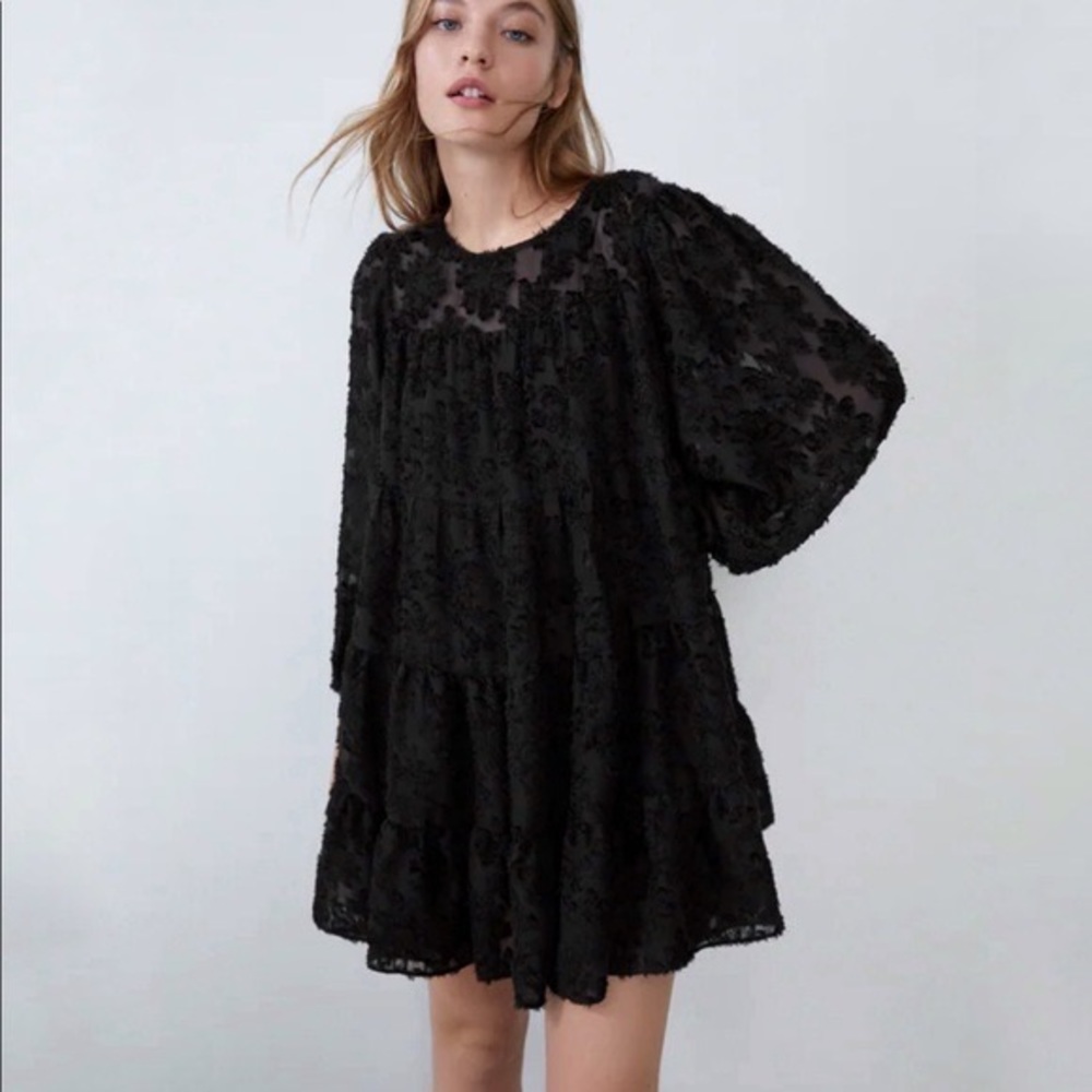 Zara Black Lace Shift dress babydoll